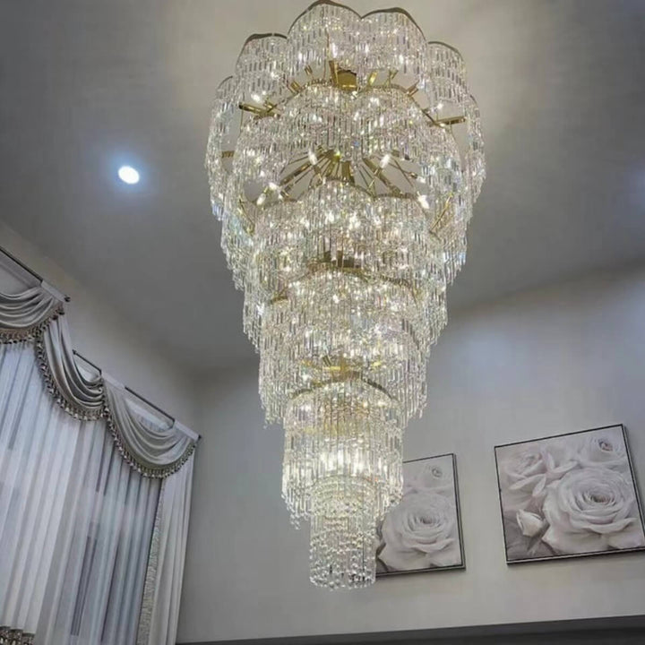 Close-up detail view of RainDrop large chandelier highlighting intricate K9 crystal arrangement and sparkling facets