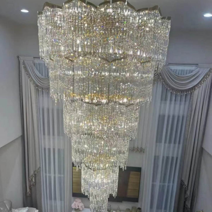 Close-up detail view of RainDrop large chandelier highlighting intricate K9 crystal arrangement and sparkling facets