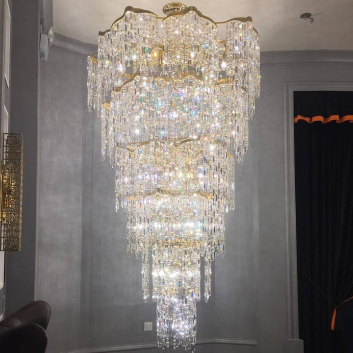 RainDrop large chandelier with K9 crystals, showcasing elegant cascading design and brilliant light reflection