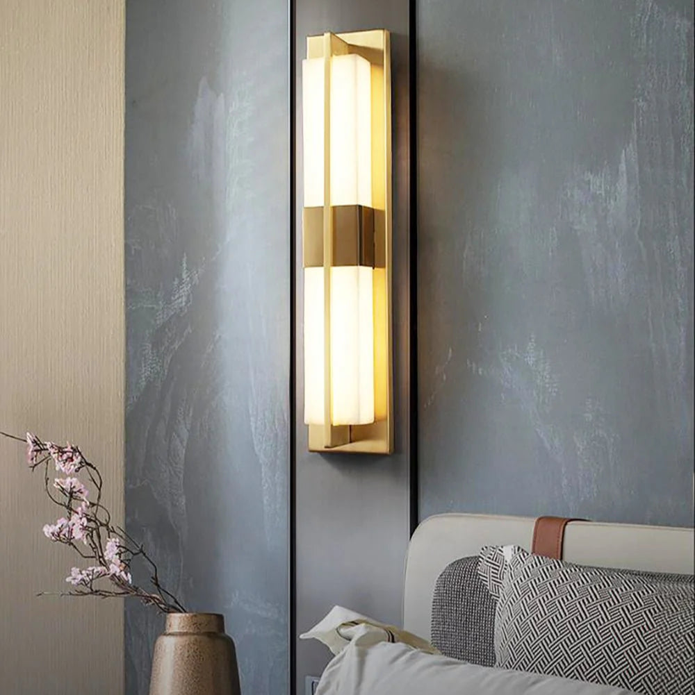 Rectangular Alabaster Brass Wall Sconce - Pre Order