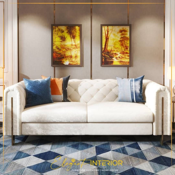 Front view of Romeo sofa in elegant interior, perfect for stylish and contemporary living rooms