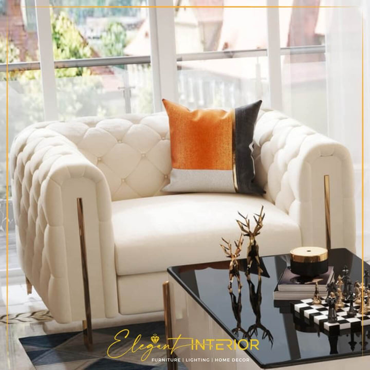 Close-up view of single seat on Romeo sofa, showcasing elegant design and luxurious upholstery