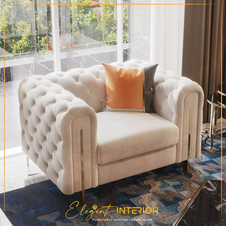 Side angle view of Romeo sofa in elegant interior, featuring sleek lines and modern sophistication
