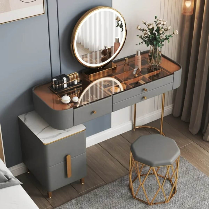 Top view of SEASON dressing table in elegant Australian interior, featuring sleek design and polished surface