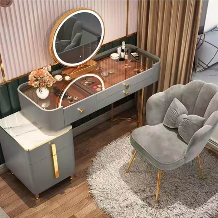 Top view of SEASON dressing table in elegant Australian interior, featuring sleek design and polished surface