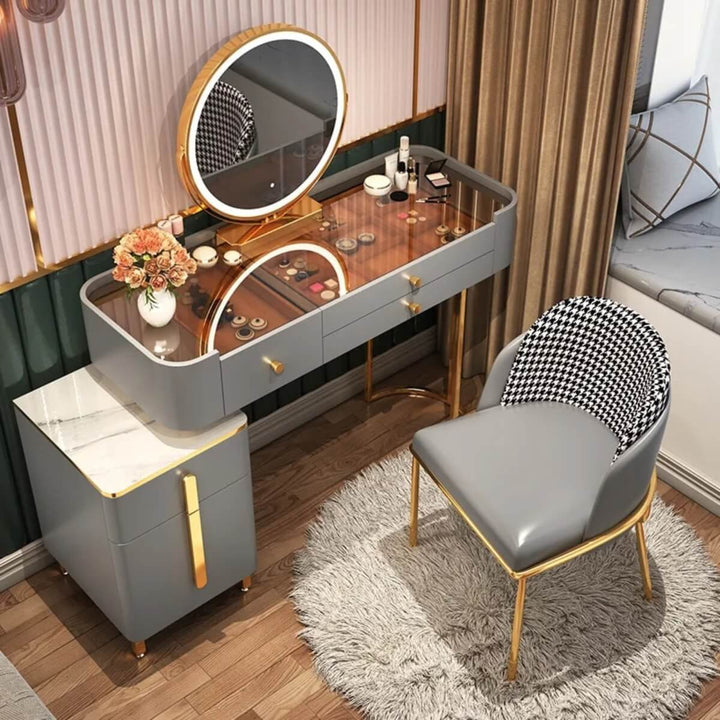 Top view of SEASON dressing table in elegant Australian interior, featuring sleek design and polished surface