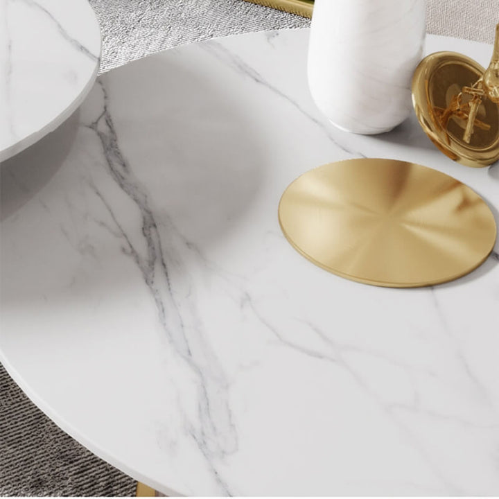 Front close-up top view of Santa Cana coffee table in elegant interior, showcasing refined design and finish