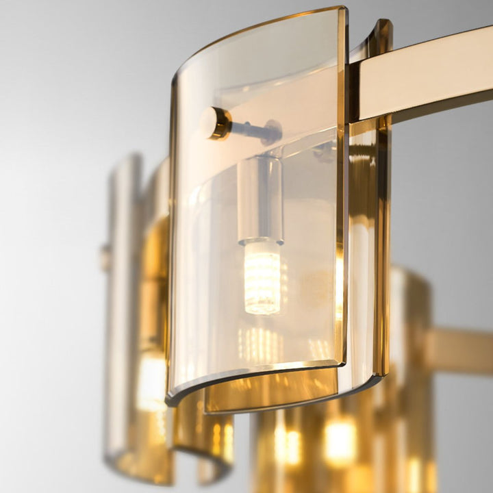 Close-up detailed view of Scintillate chandelier light in Australia, highlighting sparkling crystals and refined black and gold finishes.
