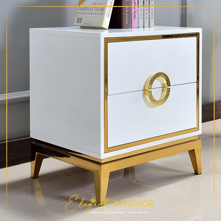 Custom Signature bedside table with clean lines and soft-toned wood finish