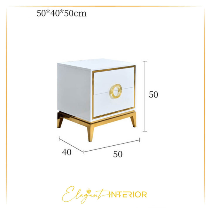 Dimension diagram of Signature bedside table with height, width, and depth measurements