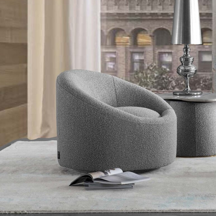 Signature upholstered swivel barrel chair, plush cushioning with modern stylish design