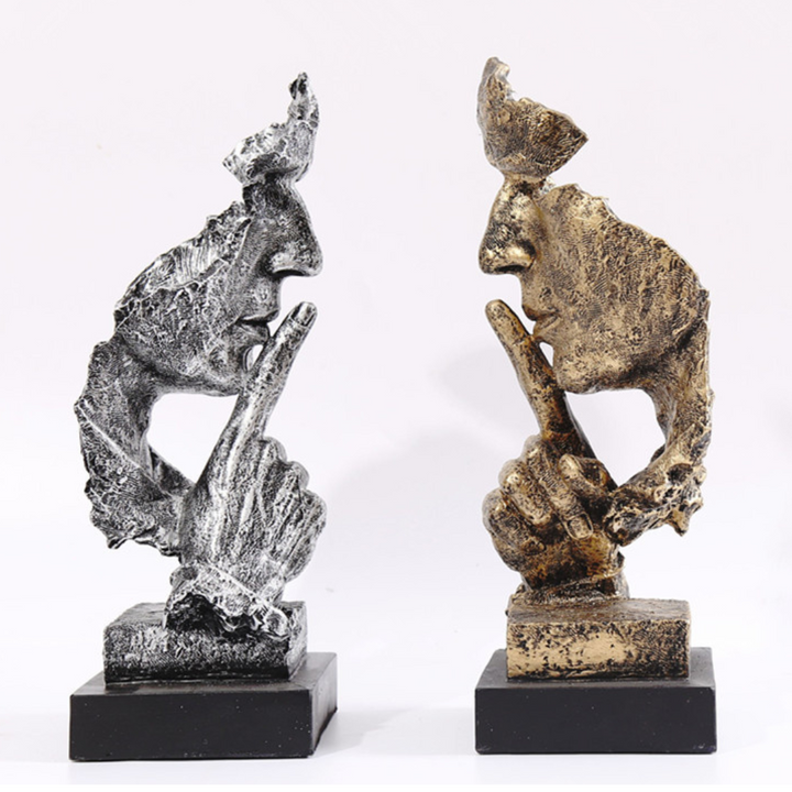 Decorative resin half-faced sculpture with elegant golden detailing