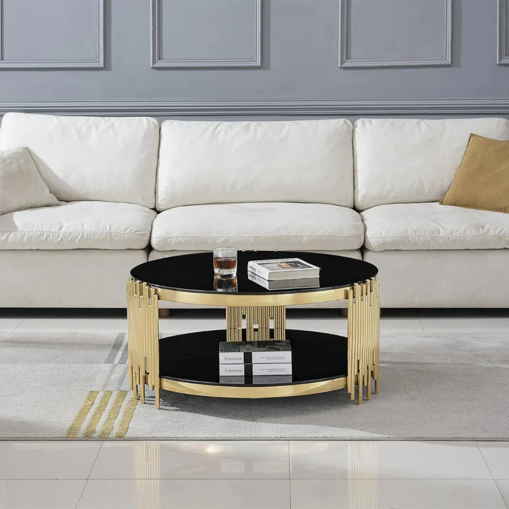 Front view of Slaviya glass coffee table showcasing modern elegance and sleek transparent design