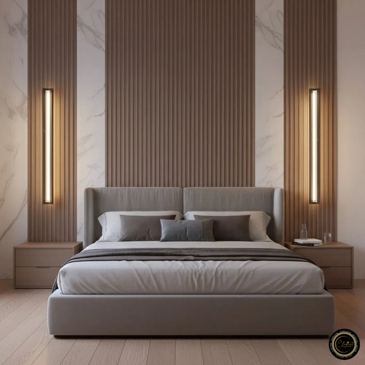 Sleek Vertical LED Pendant Light – Minimalist bedside hanging light with slim modern design for contemporary bedrooms