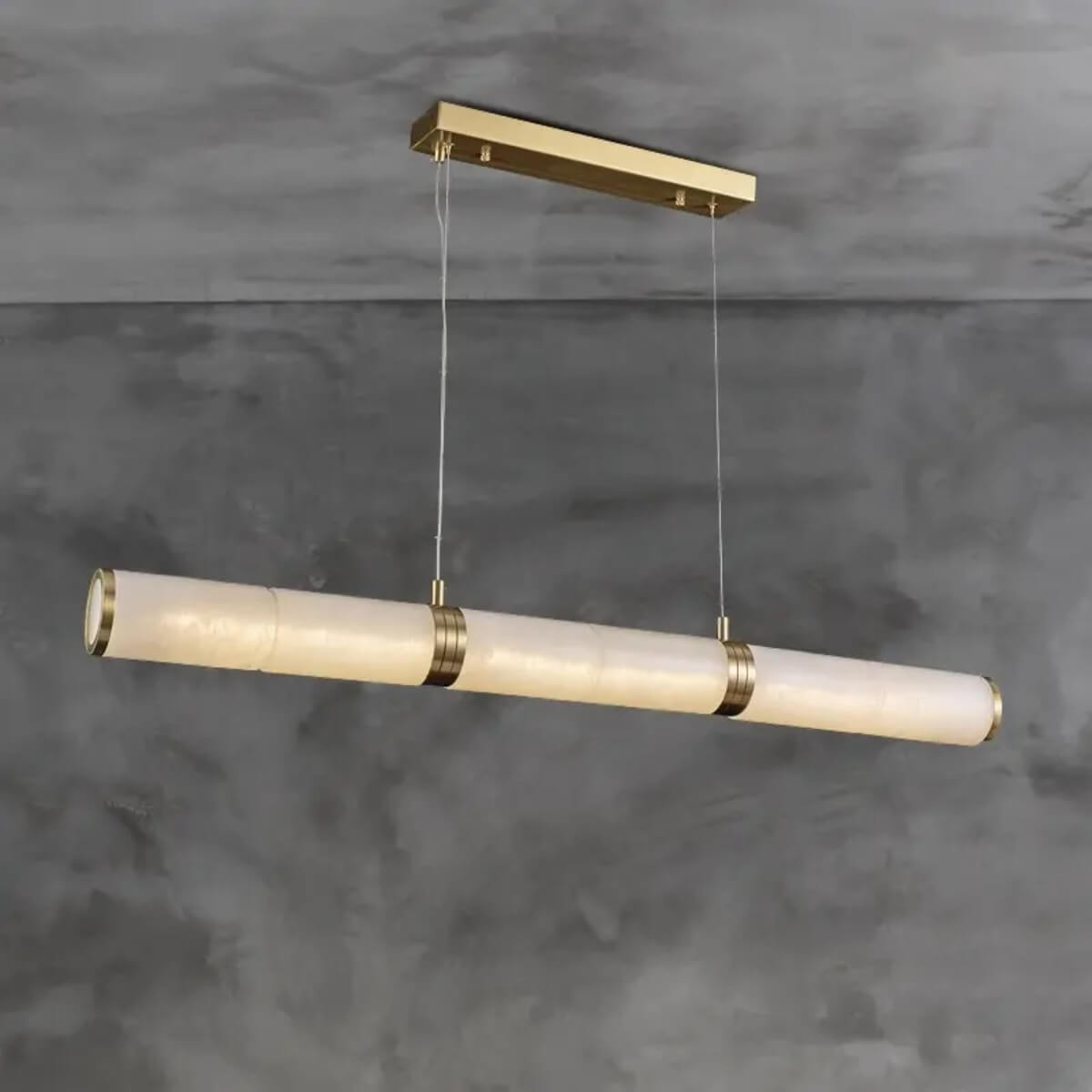 Spanish Alabaster &amp; Brass Linear Suspension Chandelier