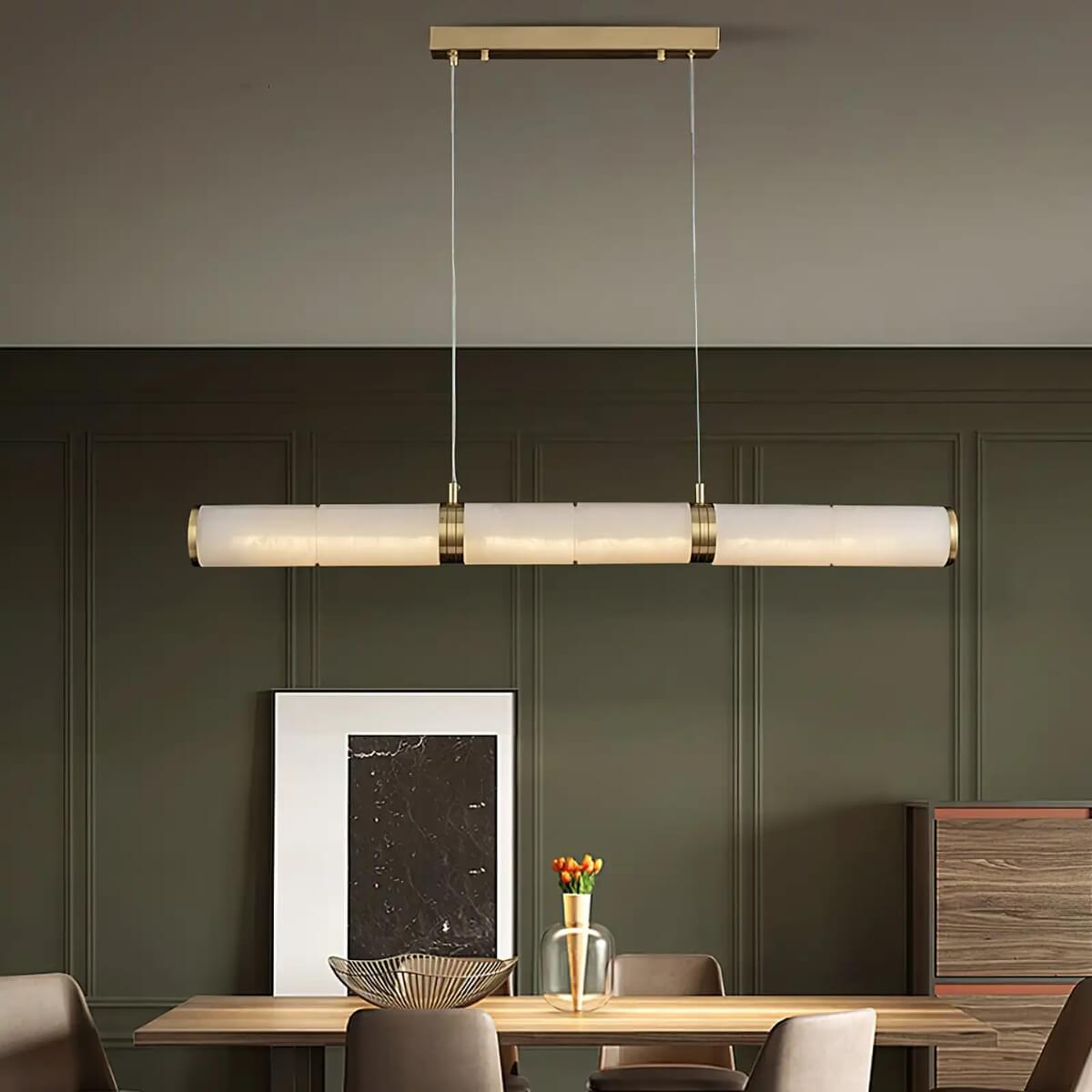 Spanish Alabaster &amp; Brass Linear Suspension Chandelier