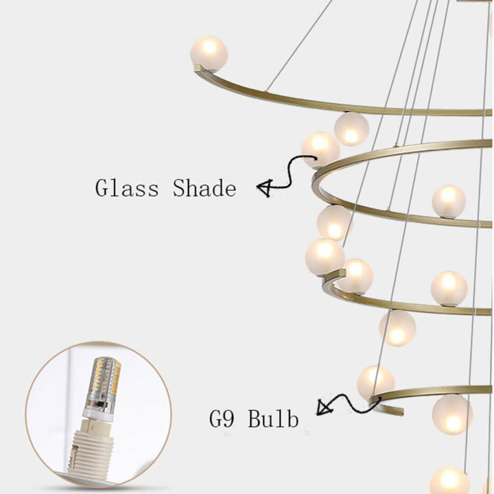 Spectrum Half-ring chandelier light featuring glass shade with G9 bulb, combining modern design and bright illumination