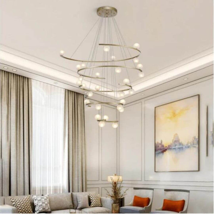 Spectrum chandelier light in Australian living room, adding vibrant colors and contemporary elegance to the space