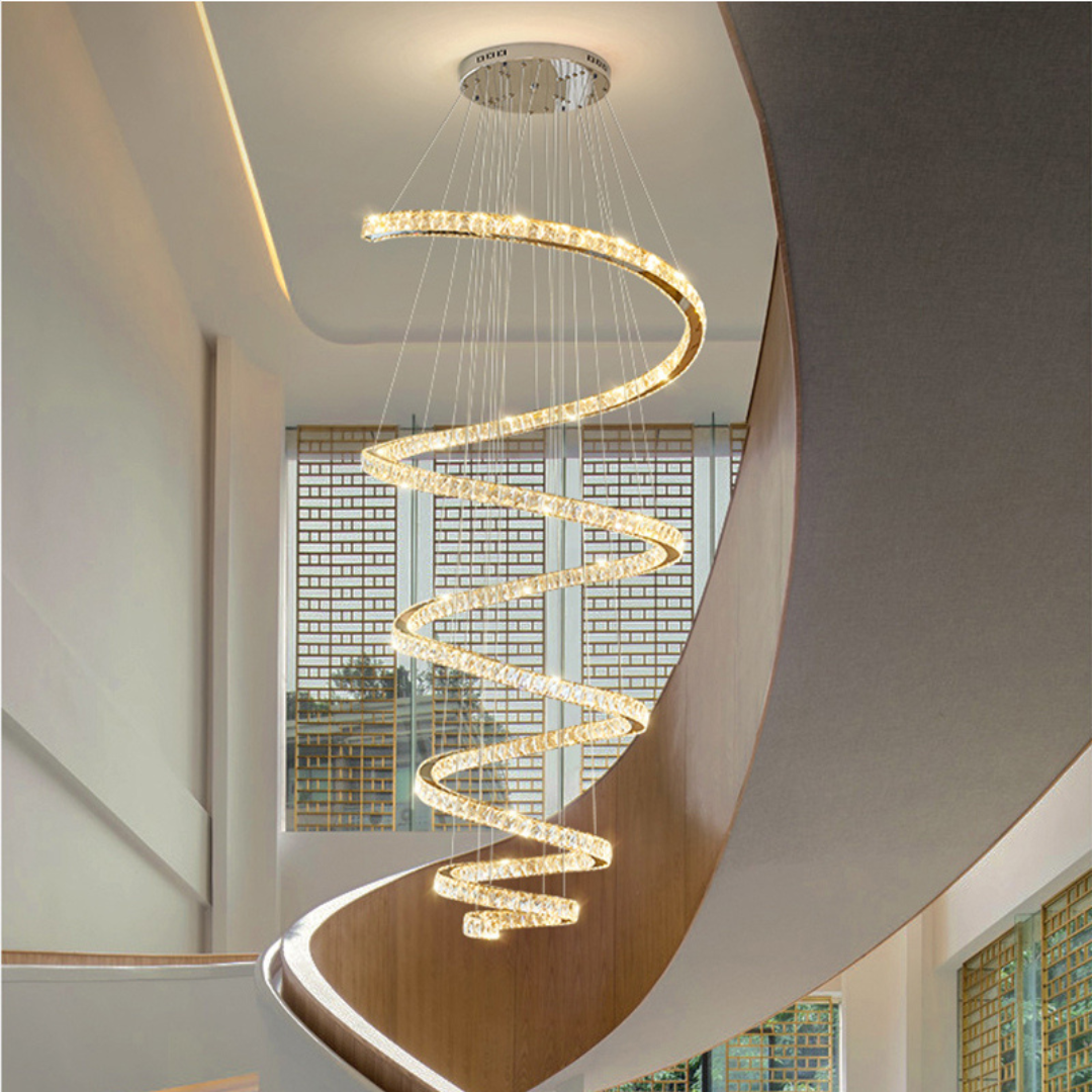 Stylish long spiral chandelier perfect for high ceilings and grand interiors