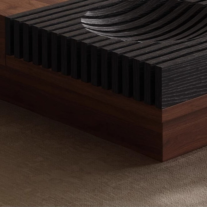 Square walnut coffee table with smooth finish and minimalist design – showcasing natural wood grain and clean edges