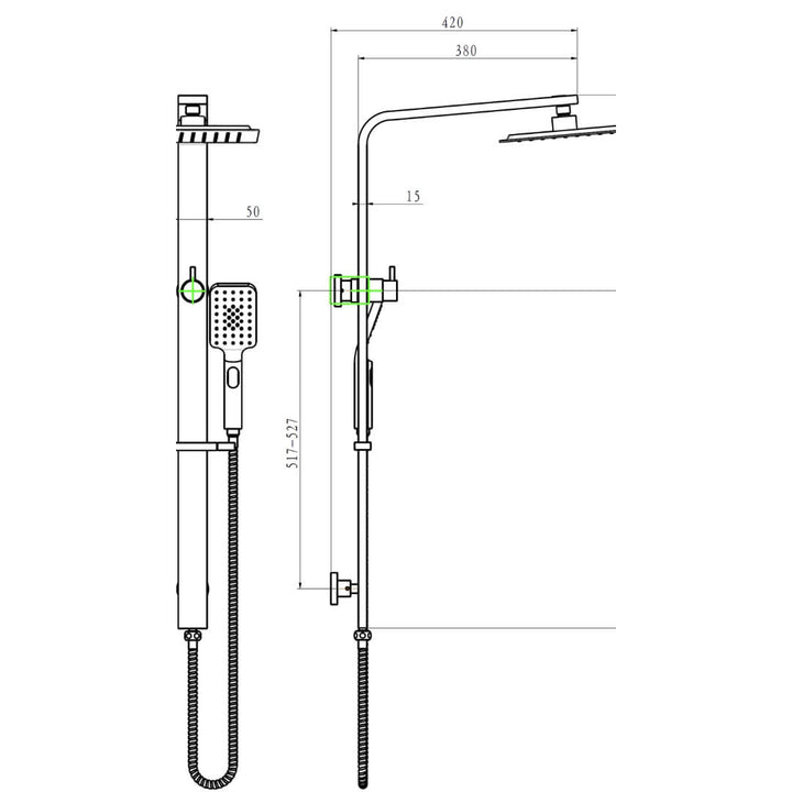 Dimension diagram of Starlight shower top inlet, showing detailed measurements and installation specifications