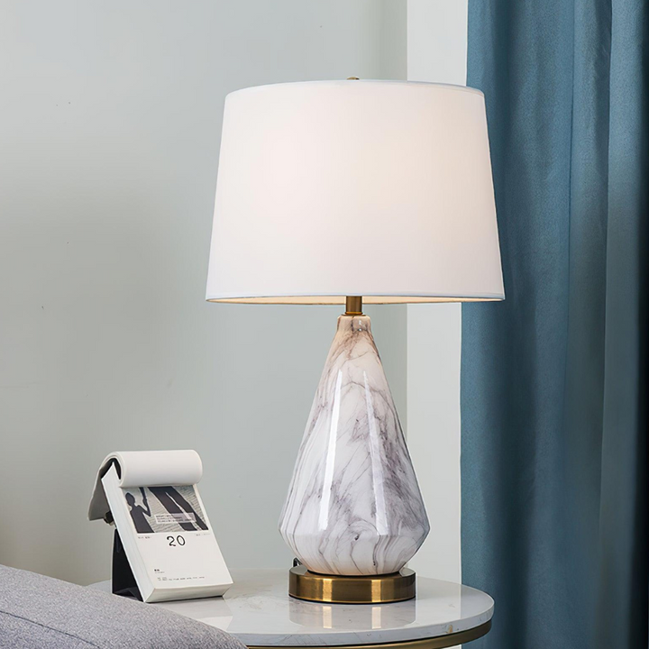 Sterling diamond-shaped table lamp with elegant marble base for modern decor