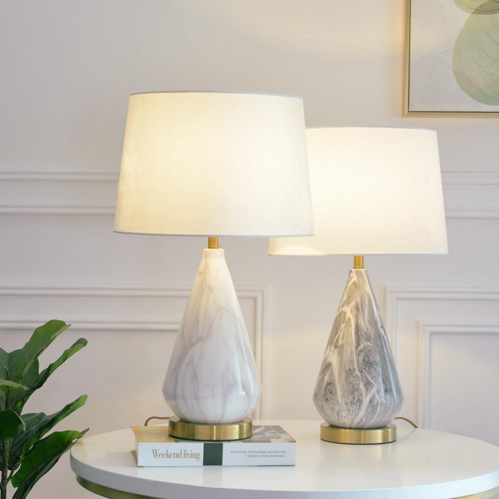 Sterling diamond-shaped marble-based table lamp with sleek modern design