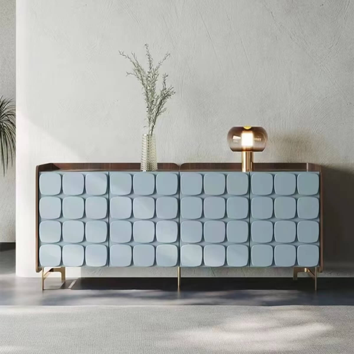 Close-up view of The Modulo Buffet 4-Door Designer Sideboard highlighting premium craftsmanship and sleek door design