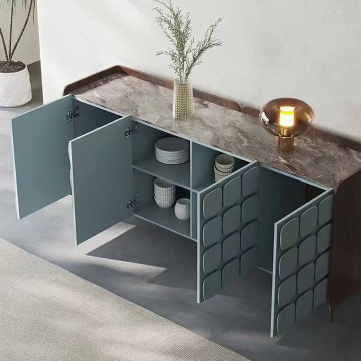 Open view of The Modulo Buffet 4-Door Designer Sideboard showing spacious interior shelves and storage compartments