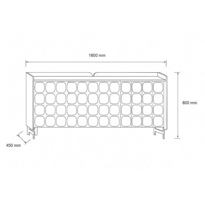 Side angle view of The Modulo Buffet 4-Door Designer Sideboard showcasing modern lines and spacious storage design