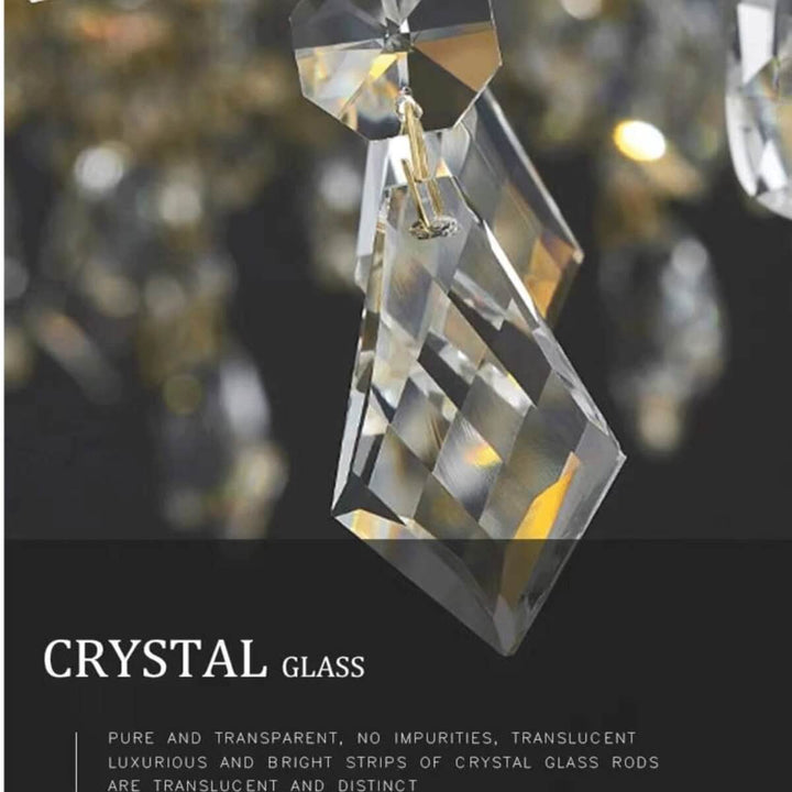 Close-up detail of Tinsel Double-Layer Round Chandelier Light featuring pure, transparent crystal glass rods with bright, translucent, and luxurious clarity