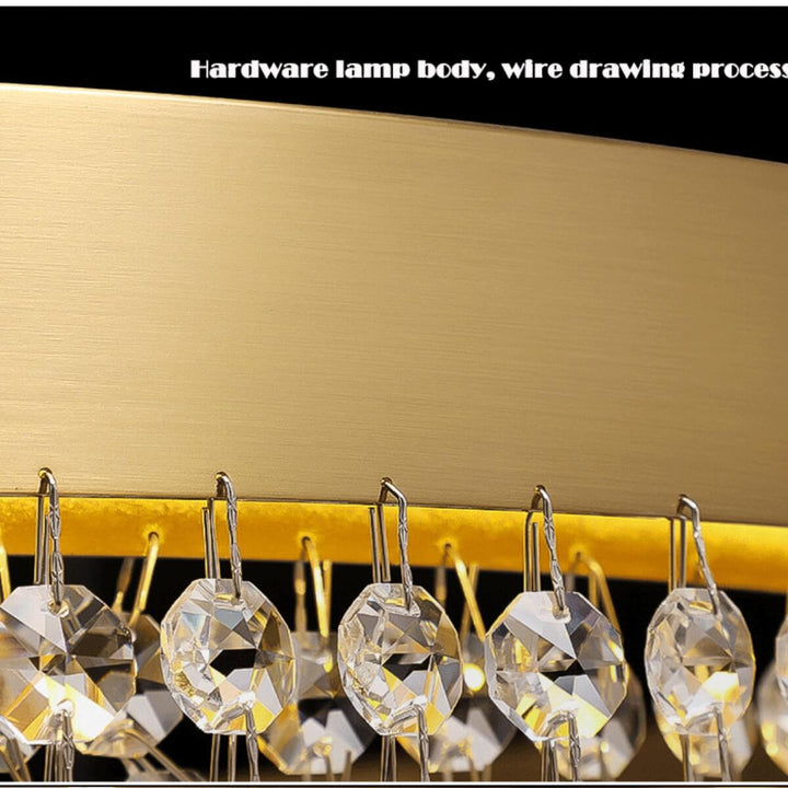 Close-up of Tinsel Double-Layer Round Chandelier Light showing coil binding detail on radiant crystal rods