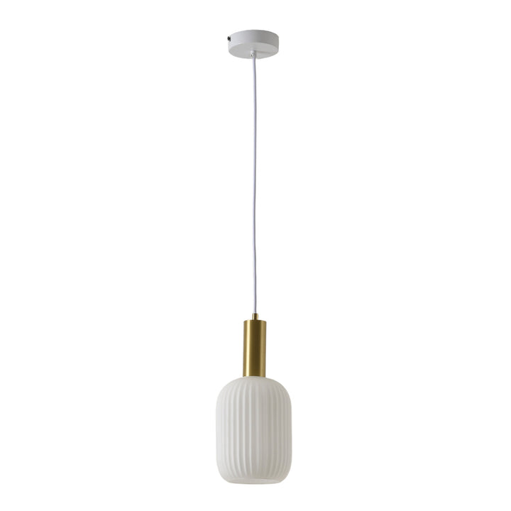 Torche Opal White Fluted Glass Brass Pendant Light