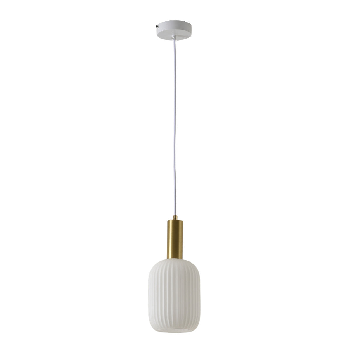 Torche Opal White Fluted Glass Brass Pendant Light