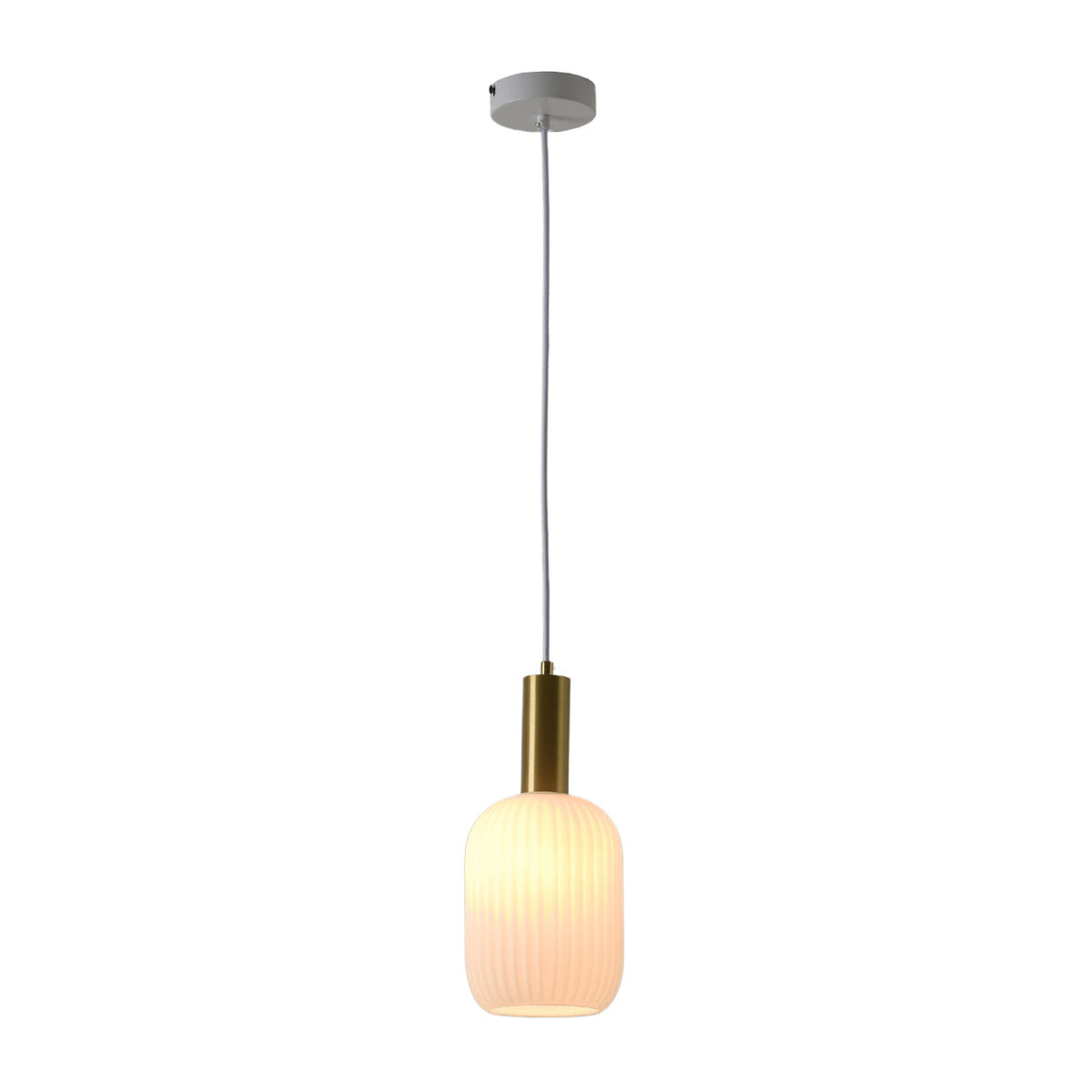 Torche Opal White Fluted Glass Brass Pendant Light