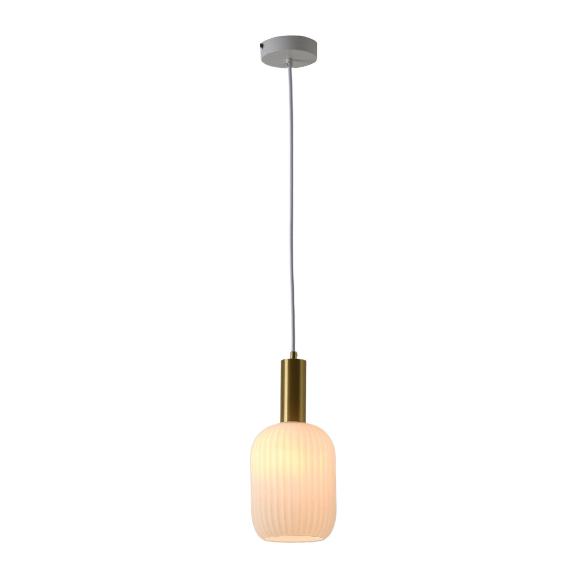 Torche Opal White Fluted Glass Brass Pendant Light
