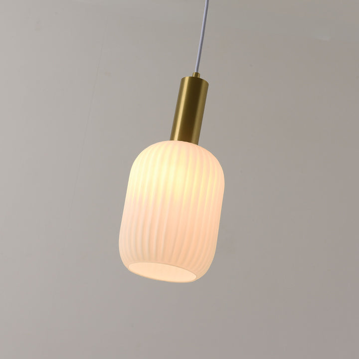 Torche Opal White Fluted Glass Brass Pendant Light
