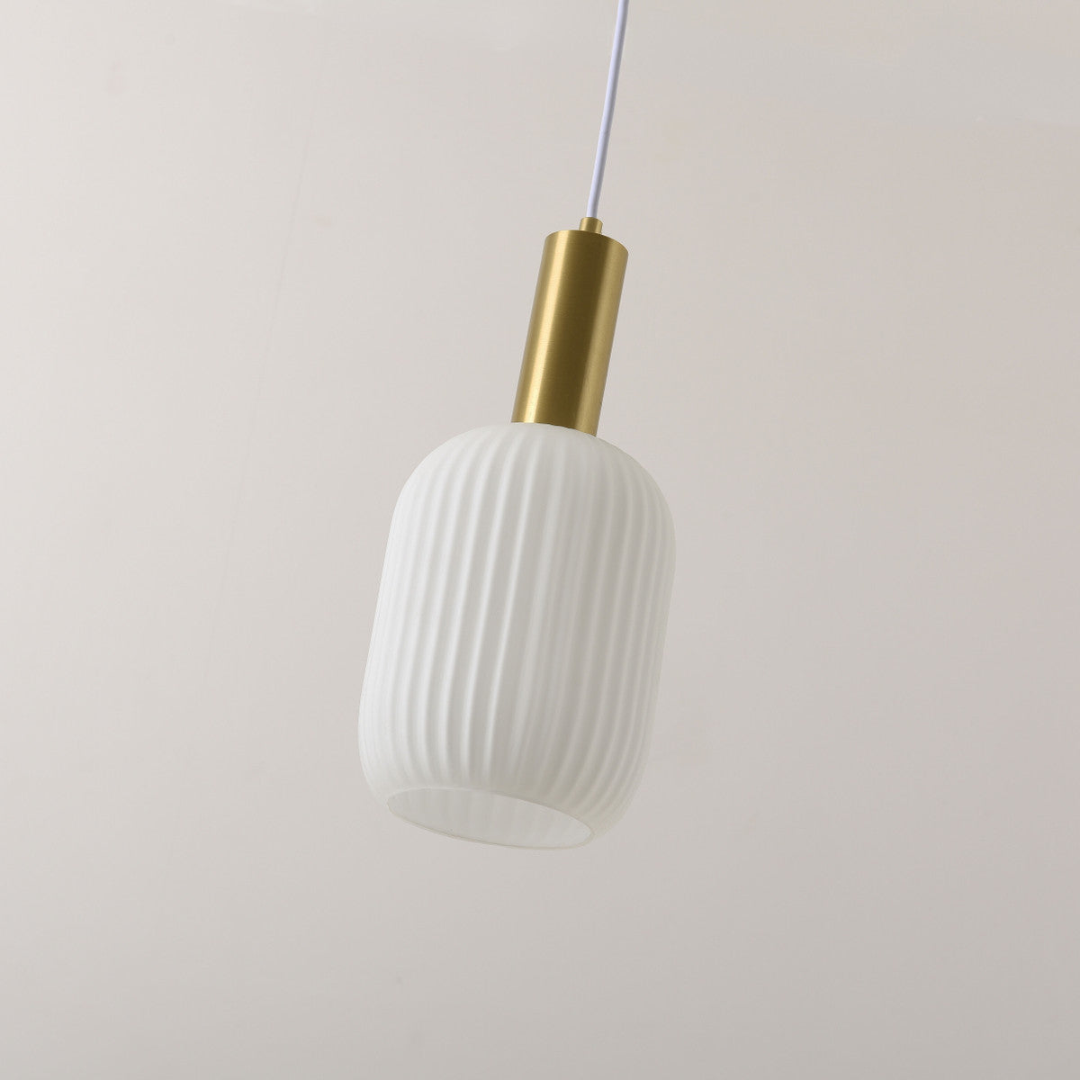 Torche Opal White Fluted Glass Brass Pendant Light