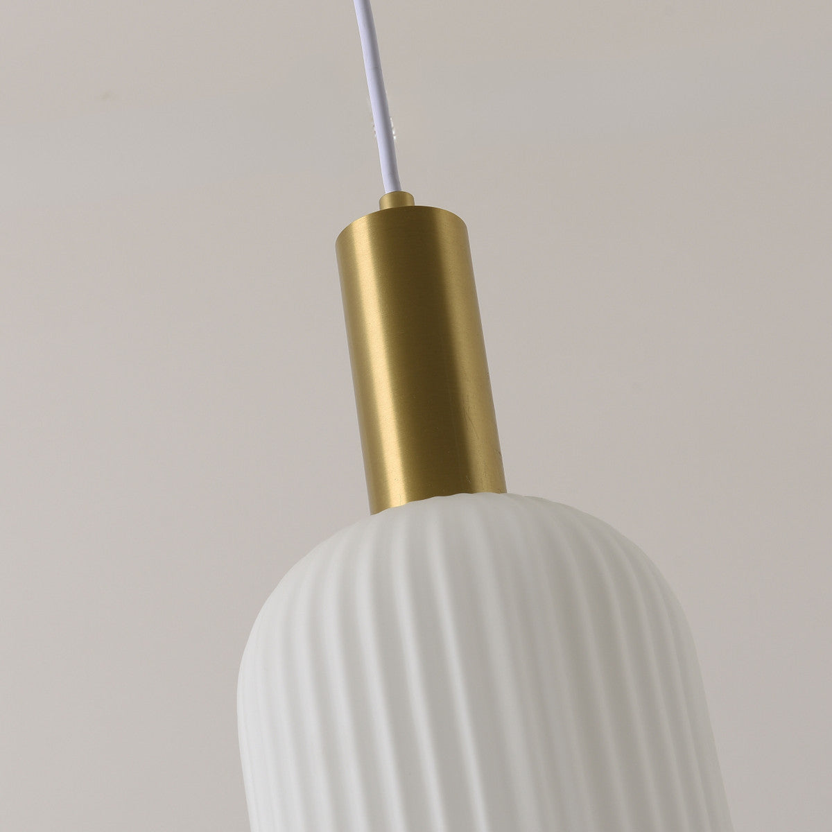 Torche Opal White Fluted Glass Brass Pendant Light