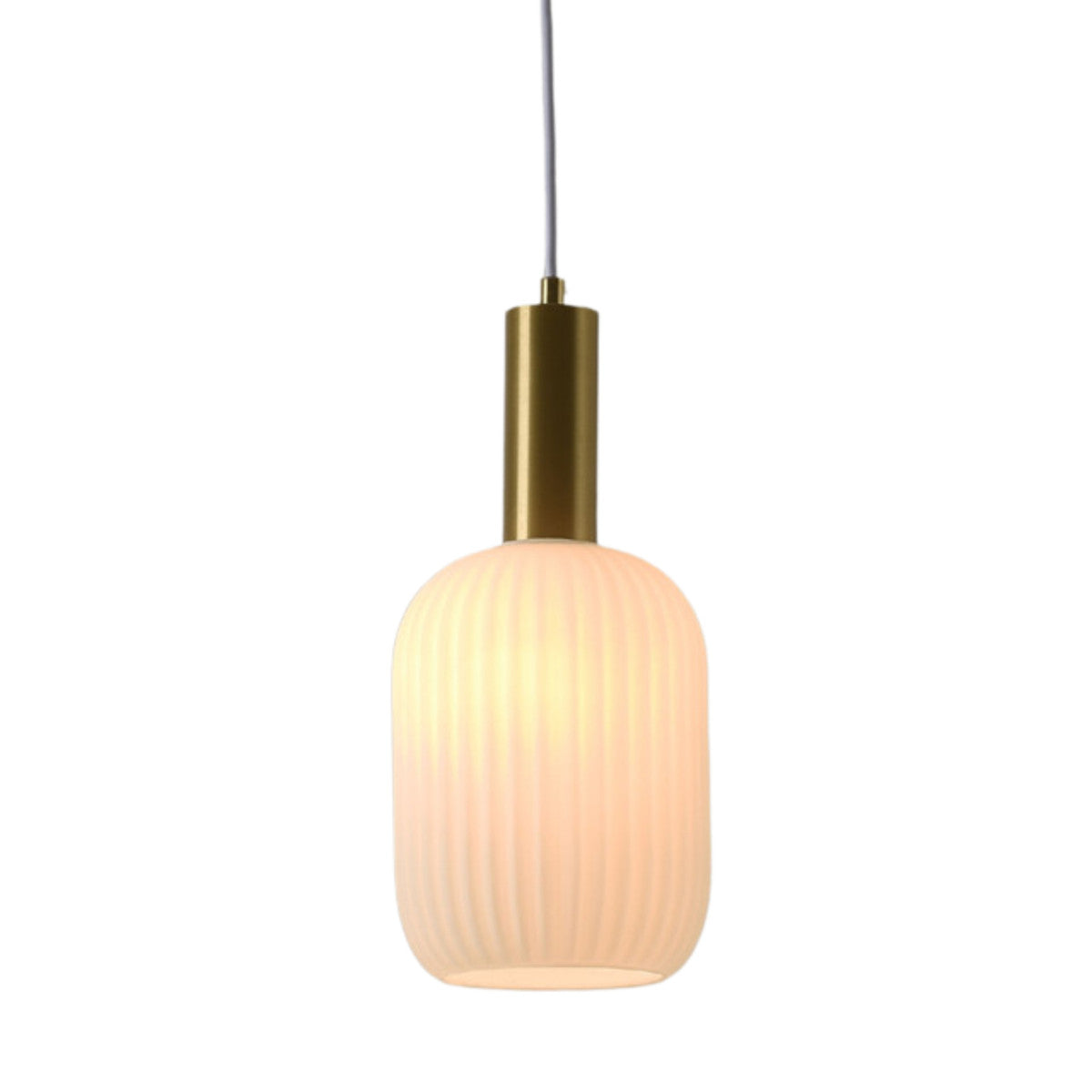 Torche Opal White Fluted Glass Brass Pendant Light