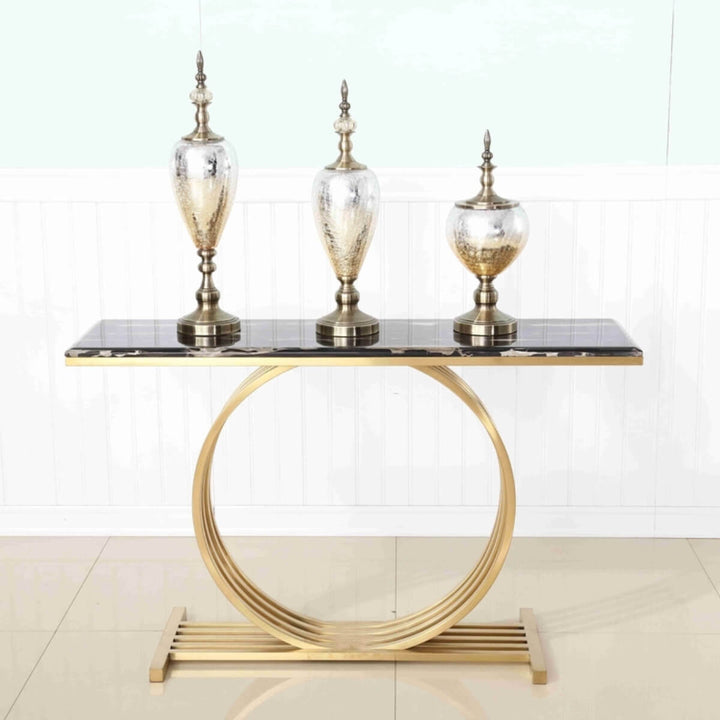 Front view of Trent console table featuring elegant design in a sophisticated interior setting