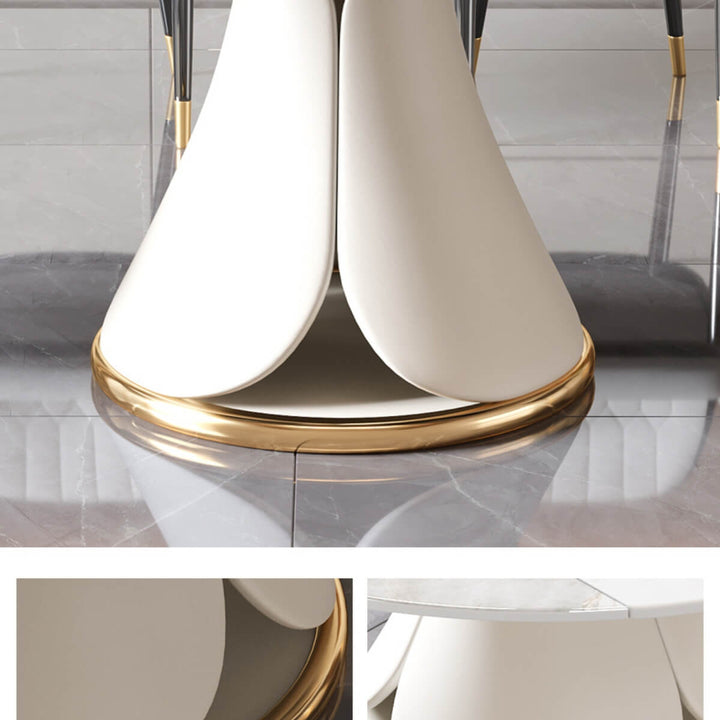 Detail view of stand on Tundra M332 premium round rotating dining table with elegant design