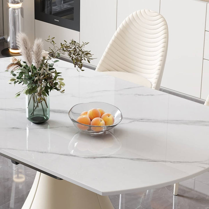 Close-up detail view of Tundra M332 premium round rotating dining table’s elegant design features