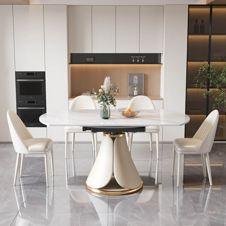 Front view of Tundra M332 premium round rotating dining table with elegant Australian design