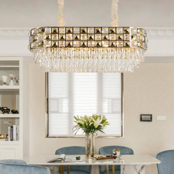 Tungsten chandelier light above dining table in Australia, creating a cozy and elegant dining atmosphere