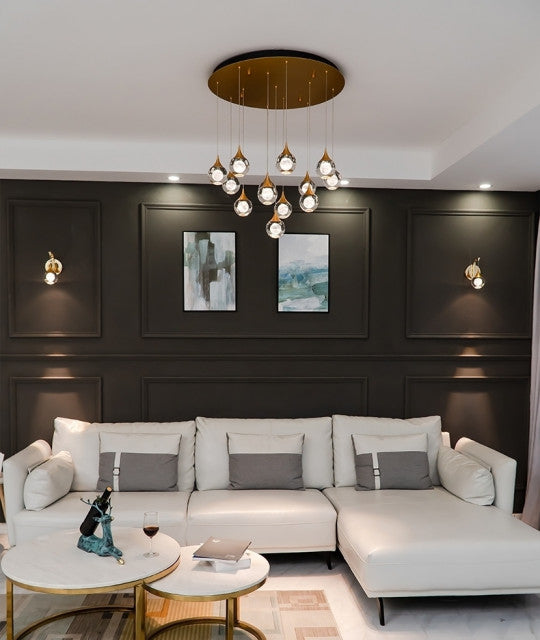 Front view of Twinkle large chandelier featuring ball-shaped crystals, creating a dazzling centerpiece for elegant interiors