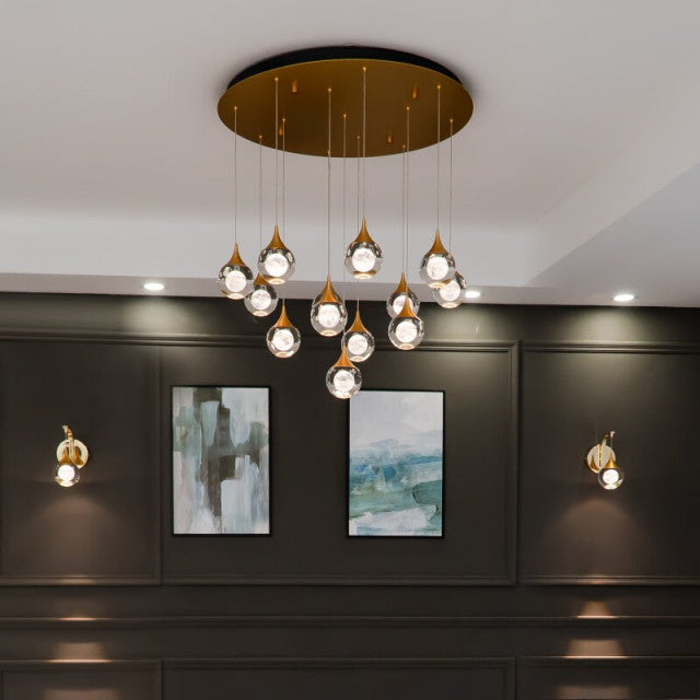 Close-up detail of Twinkle large chandelier showcasing ball-shaped crystals and intricate craftsmanship
