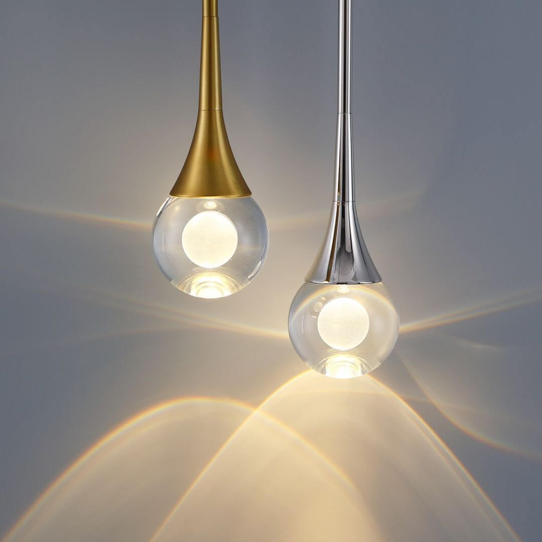 Twinkle Raindrop pendant light featuring cascading crystal droplets, adding sparkling elegance to modern interiors
