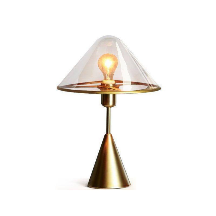 Venus table lamp with sleek clear glass shed-style shade and modern design