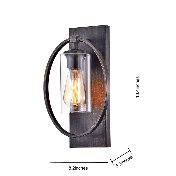 Vintage Orbit wall light showing dimensions with antique finish and classic design details